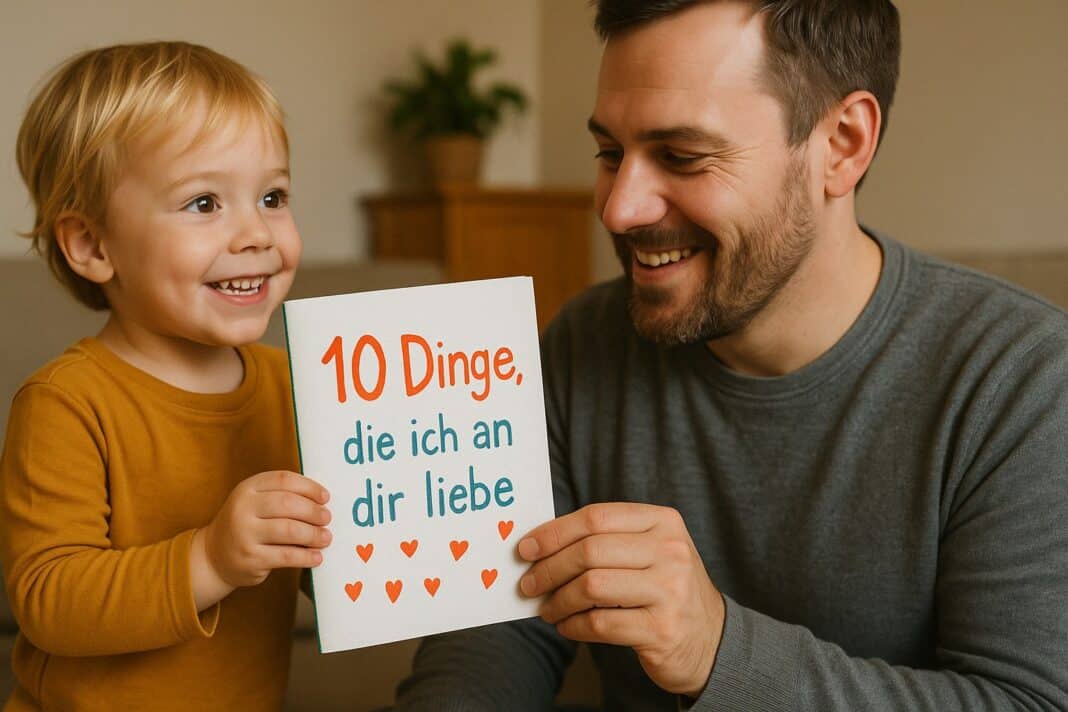 10 Gründe für ein Lächeln – Kind überreicht Papa ein Herzensgeschenk