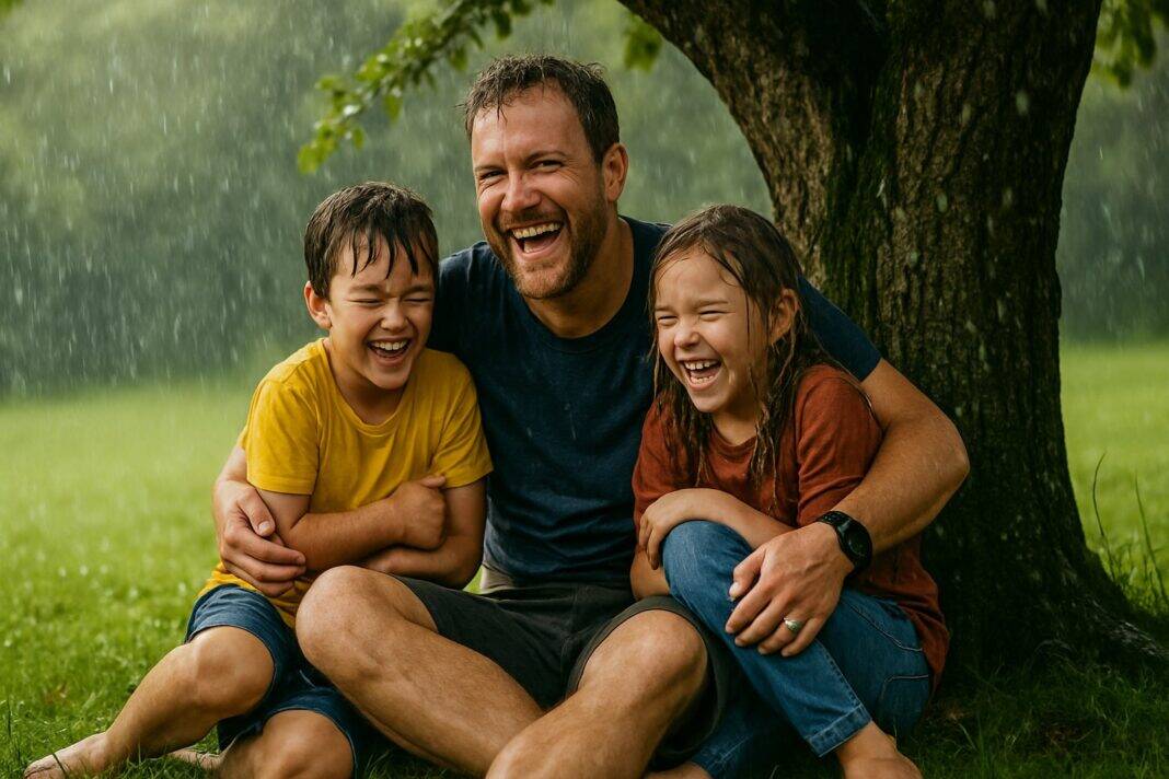 Pure Lebensfreude: Ein Papa erlebt mit seinen Kindern ein unvergessliches Regenabenteuer