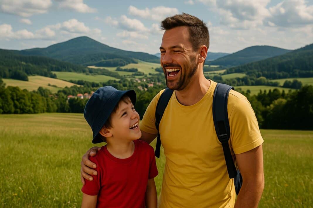 Vater und Sohn genießen ihren Familienurlaub im grünen Herzen Thüringens