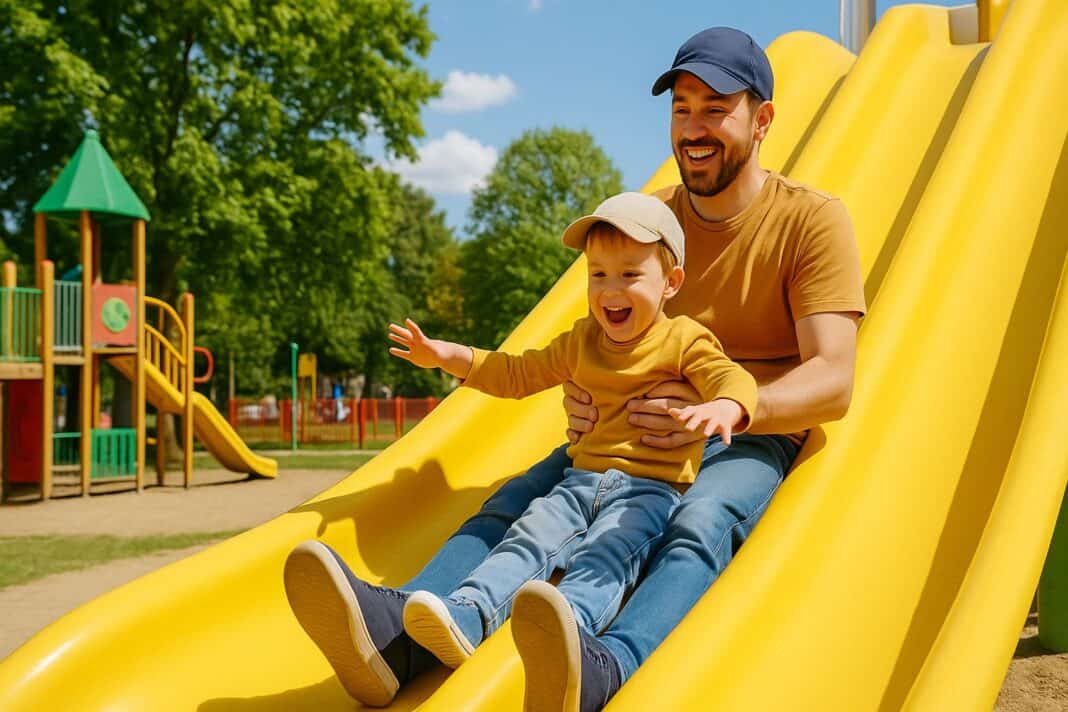 Rutschspaß für Zwei: Papa und Kind im Sonnenglück
