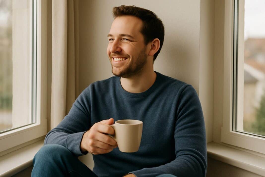 Papa genießt eine kleine Auszeit mit Blick ins Freie