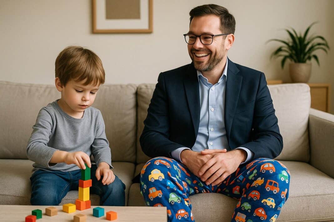 Papa-Homeoffice mit Stilbruch