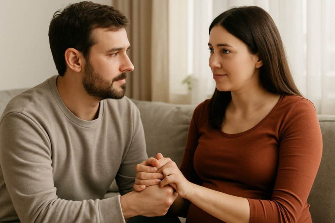Ein stiller Moment voller Nähe – ein werdender Vater zeigt Stärke durch Präsenz