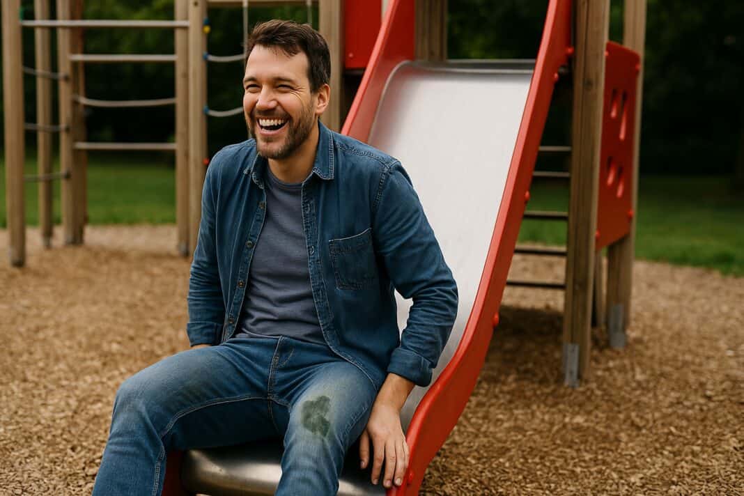 Wenn Rutschen wichtiger ist als Sauberkeit – Papas Jeans erzählt jetzt eine Geschichte.