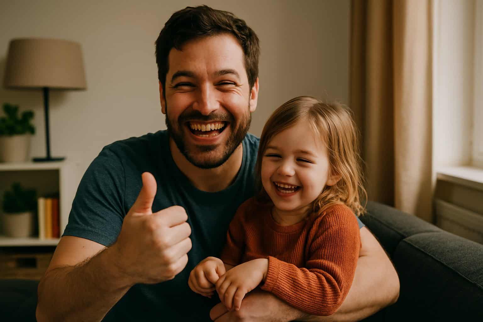 Papa und Kind im gemeinsamen Lachmoment