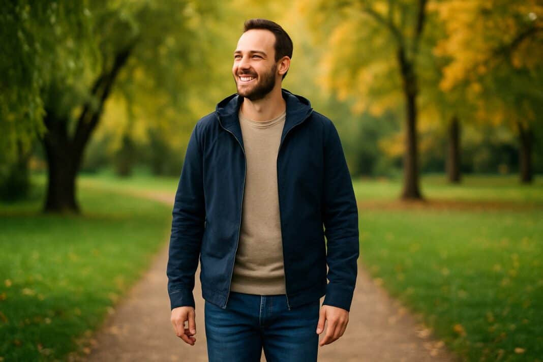 Papa tankt neue Kraft bei einem Spaziergang durch die Natur