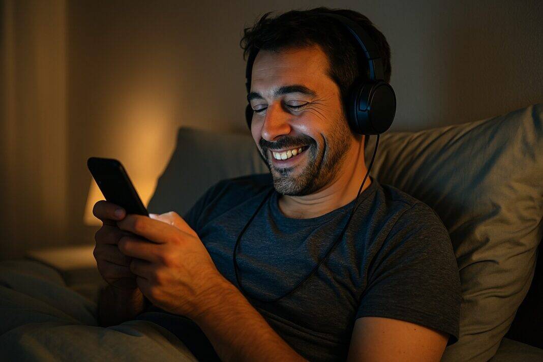 Papa beim nächtlichen Podcast-Hören