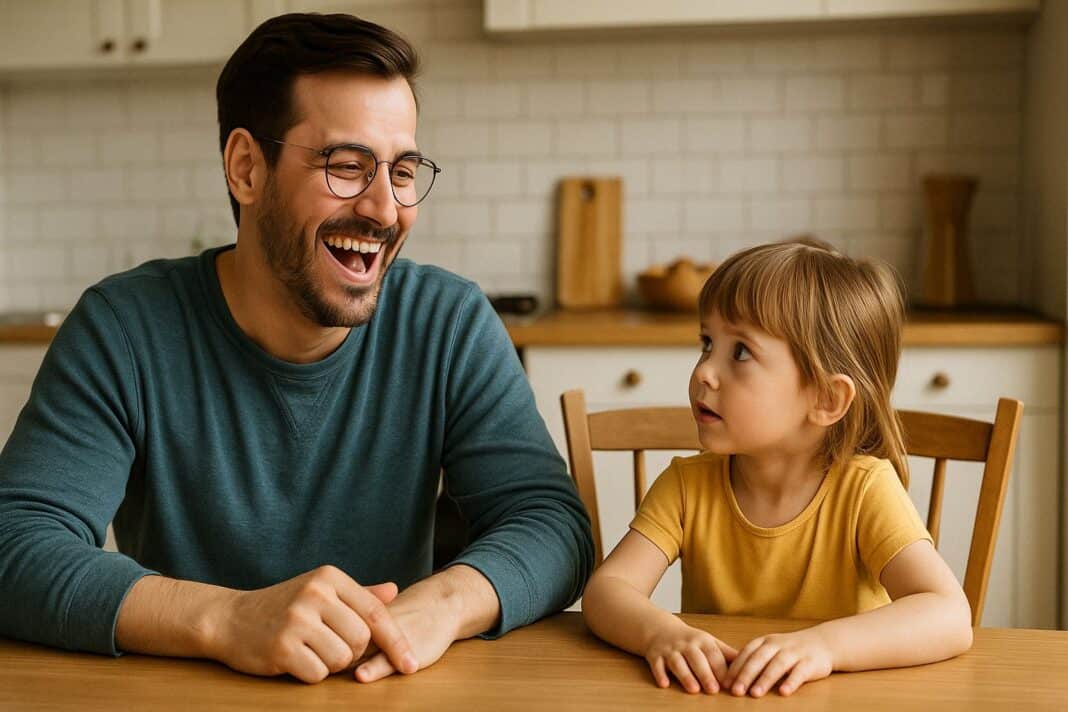 Papa beantwortet geduldig die Warum-Fragen seines Kindes