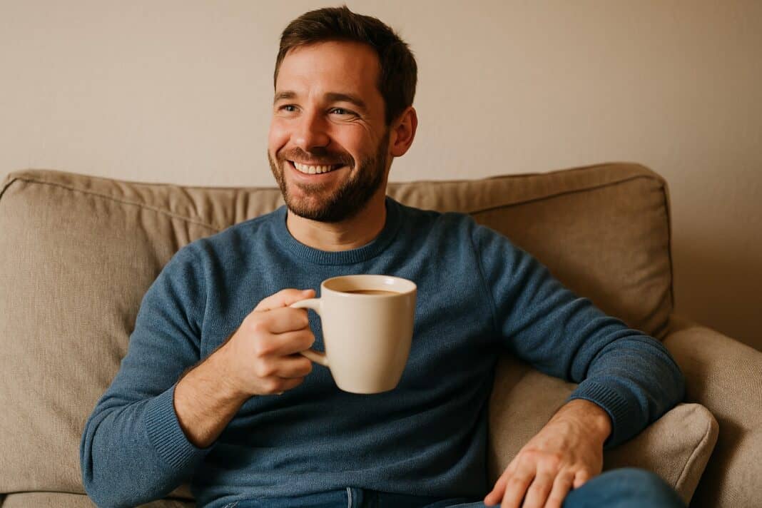 Kaffeepause auf dem Sofa – ein Papa-Moment nur für mich
