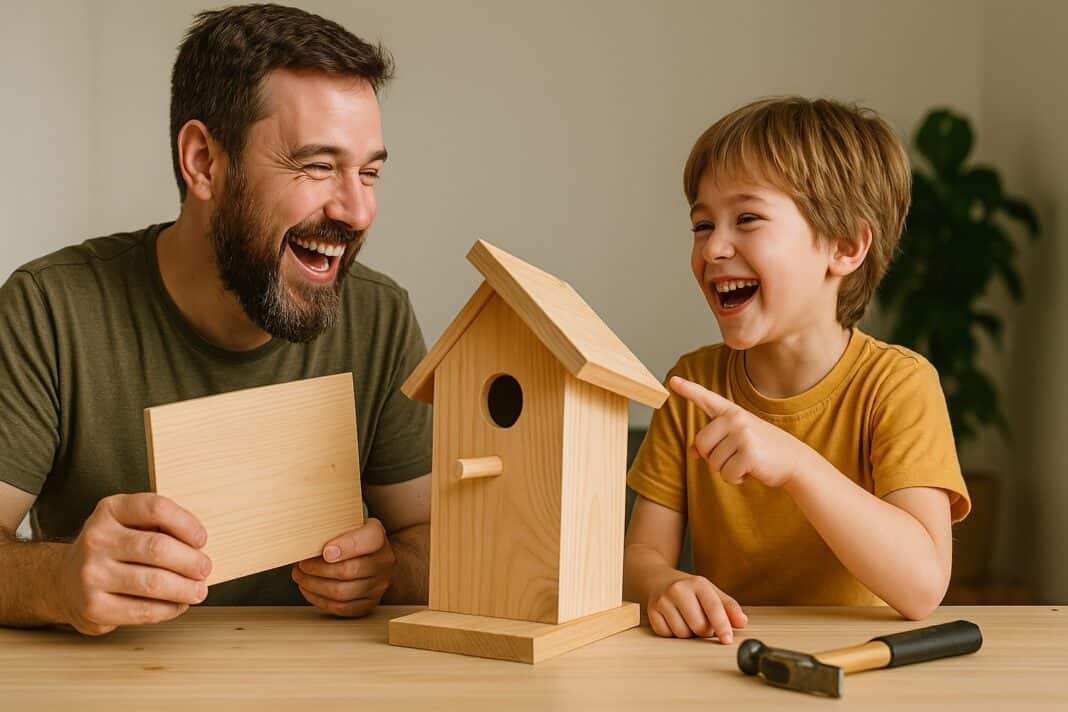 Papa & Kind bauen ein Vogelhaus – nicht perfekt, aber mit Herz