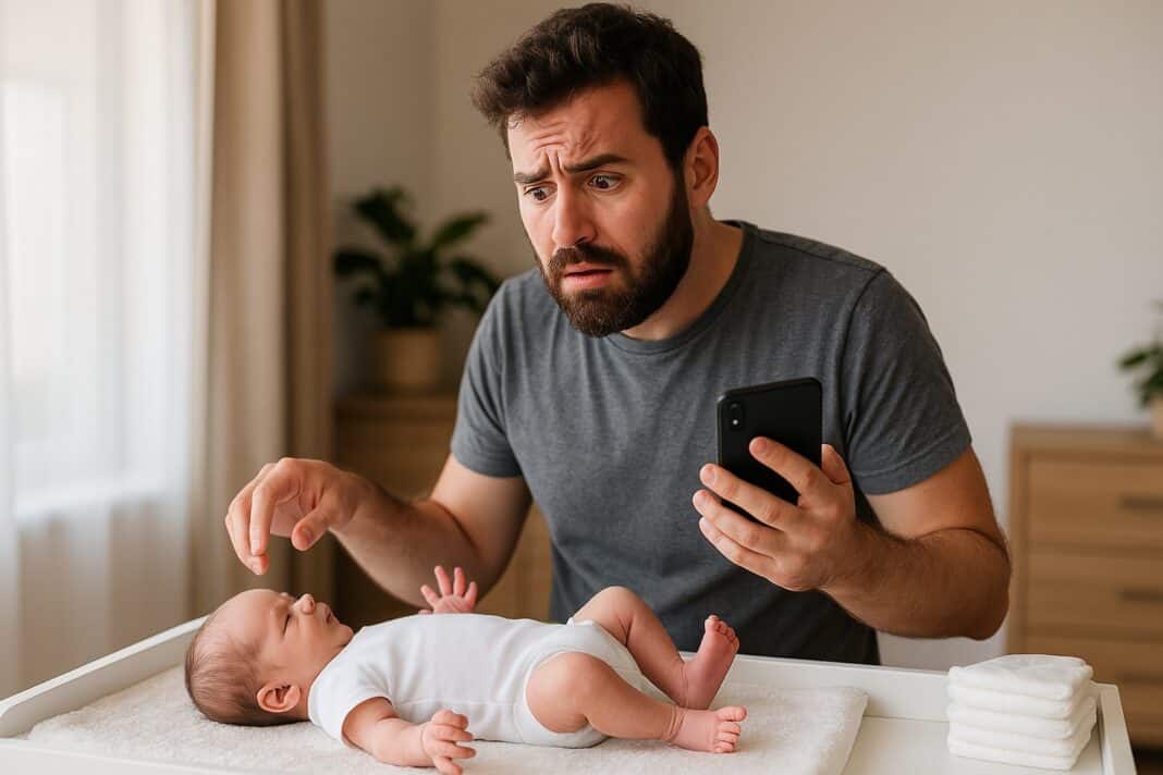 Papa im Wickelstress – wenn YouTube, Baby und Windel auf einmal Aufmerksamkeit wollen