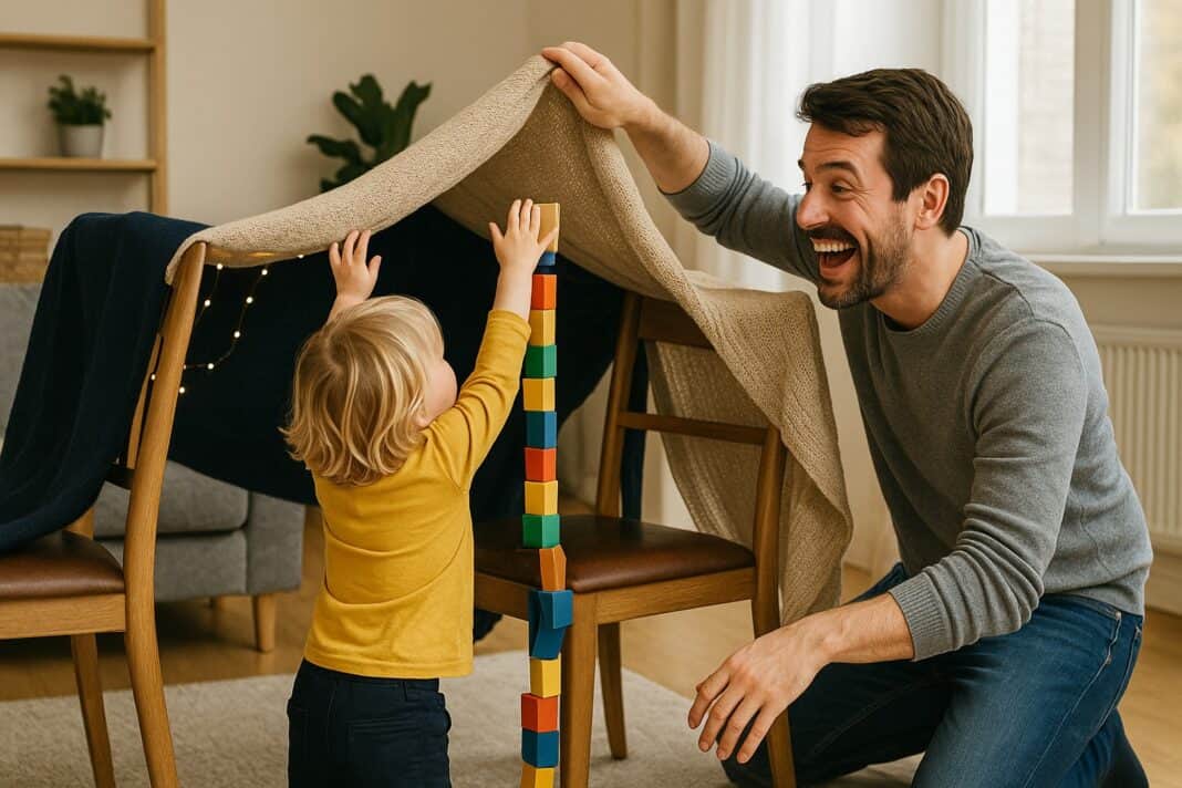 Abenteuer zwischen Kissen: Papa baut den Spielplatz für Drinnen