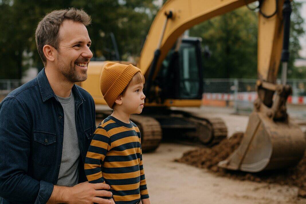 Papa-Moment am Baggerzaun – Alltag mit Baustellenblick und Kinderstaunen