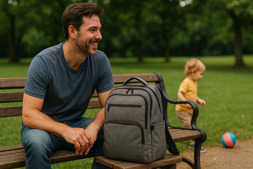 Papa im Einsatz – mit cooler Wickeltasche und Blick fürs Wesentliche