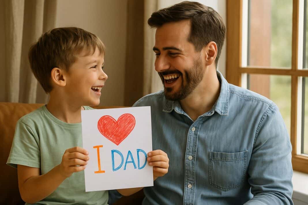 Herz auf Papier – Papa und Kind im schönsten Geschenk-Moment