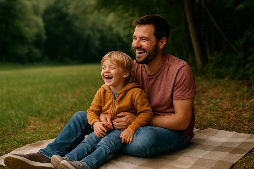 Ruhe statt Rutschen – Papa und Kind genießen ihren eigenen kleinen Waldmoment